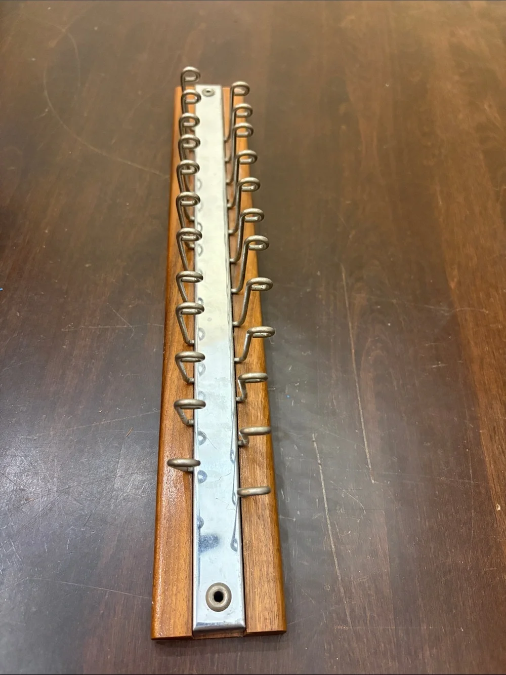 MCM Wood and Chrome Multi-Hook Tie Rack